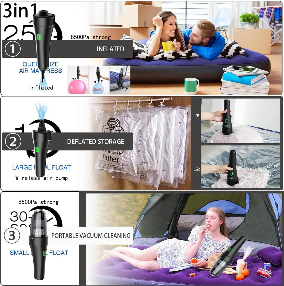 Cordless Handheld Vacuum 8000PA Black Pack of 2 A567799