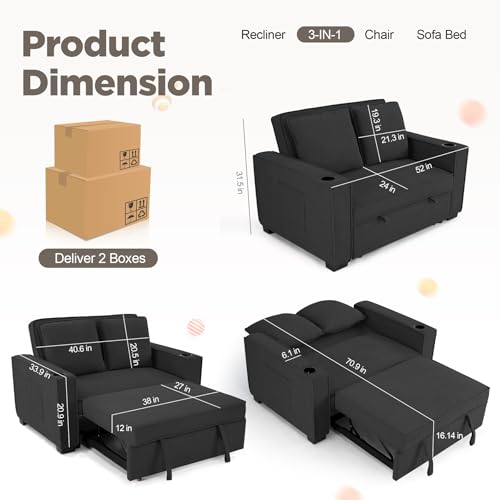 Black Corduroy Convertible Sofa Bed Q46209