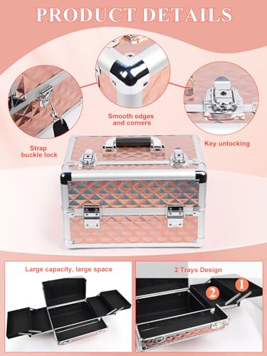 Black Portable Makeup Train Case with Lock and Shoulder Strap A2789