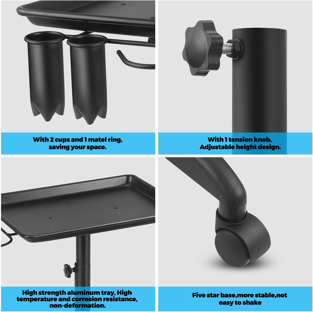 Black Height Adjustable Aluminum Salon Tray Cart U17591