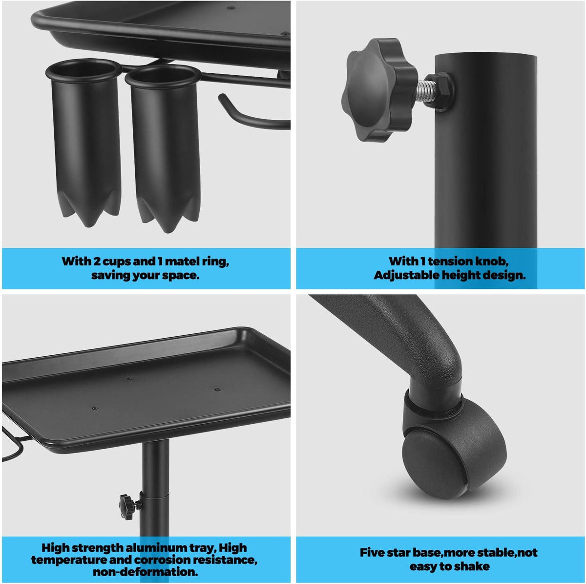 Black Height Adjustable Aluminum Salon Tray Cart U17591