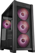 Black ATX Mid-Tower PC Case with Four 140 x 28 mm ARGB Fans and Interchangeable Tempered Glass or Mesh Side Panels C21001