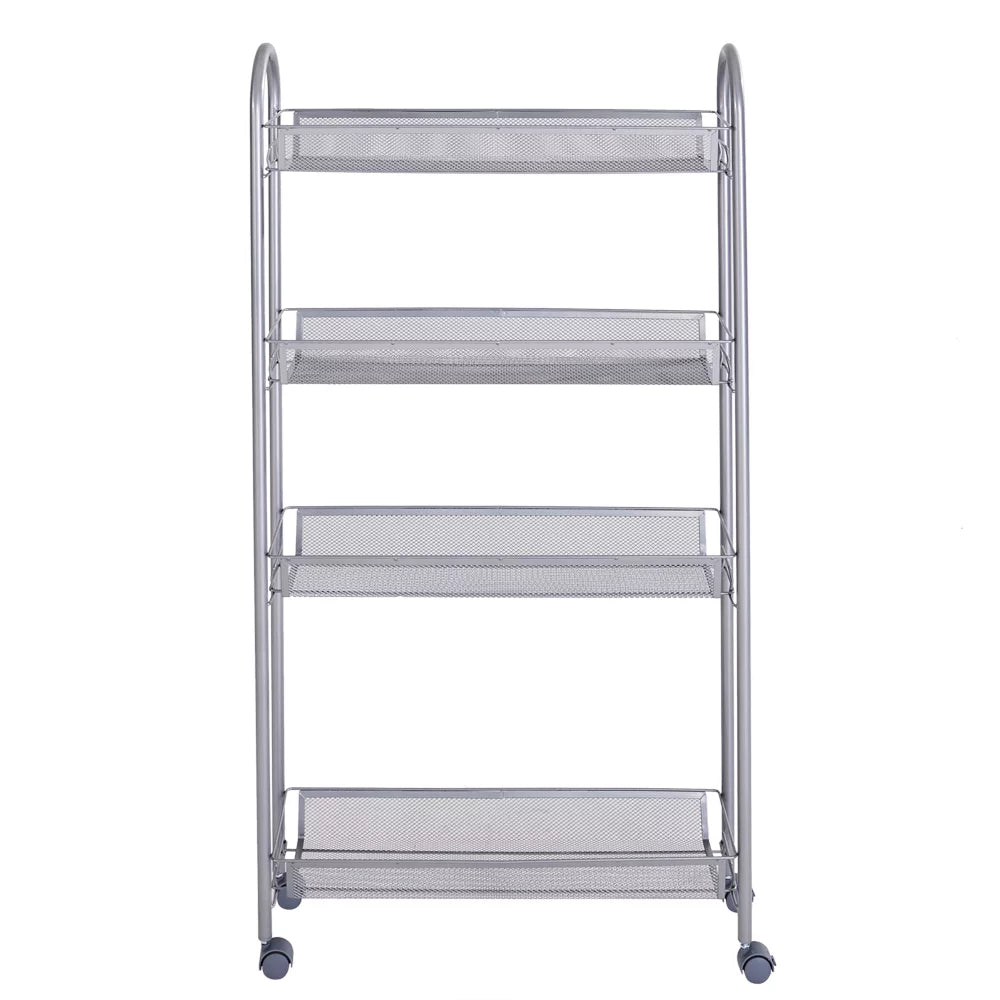 4 Tier Slim Storage Cart Mobile Shelving Unit Organizer Rolling Utility Cart Tower Rack Plastic Stainless Steel Silver X9225