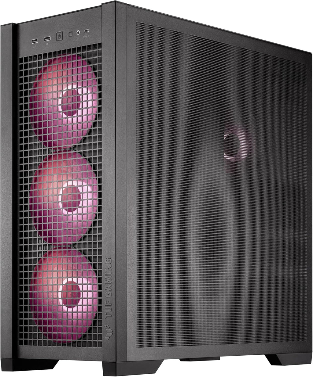 Black ATX Mid-Tower PC Case with Four 140 x 28 mm ARGB Fans and Interchangeable Tempered Glass or Mesh Side Panels C21001