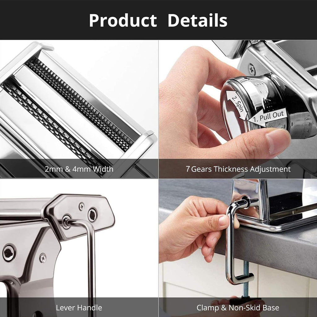 Stainless Steel Pasta Maker with 7 Thickness Settings W423