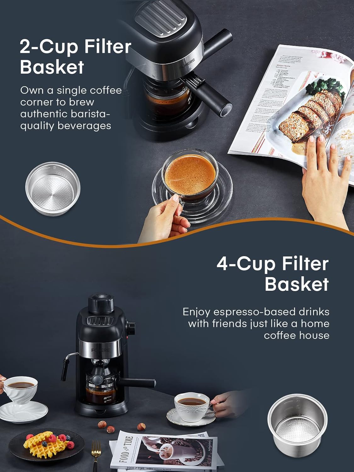 3.5 Bar 4 Cup Compact Espresso Machine with Milk Frother W46940