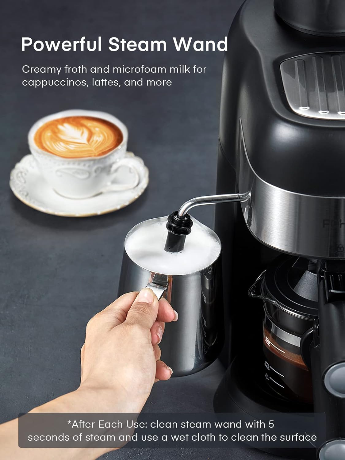 3.5 Bar 4 Cup Compact Espresso Machine with Milk Frother W46940