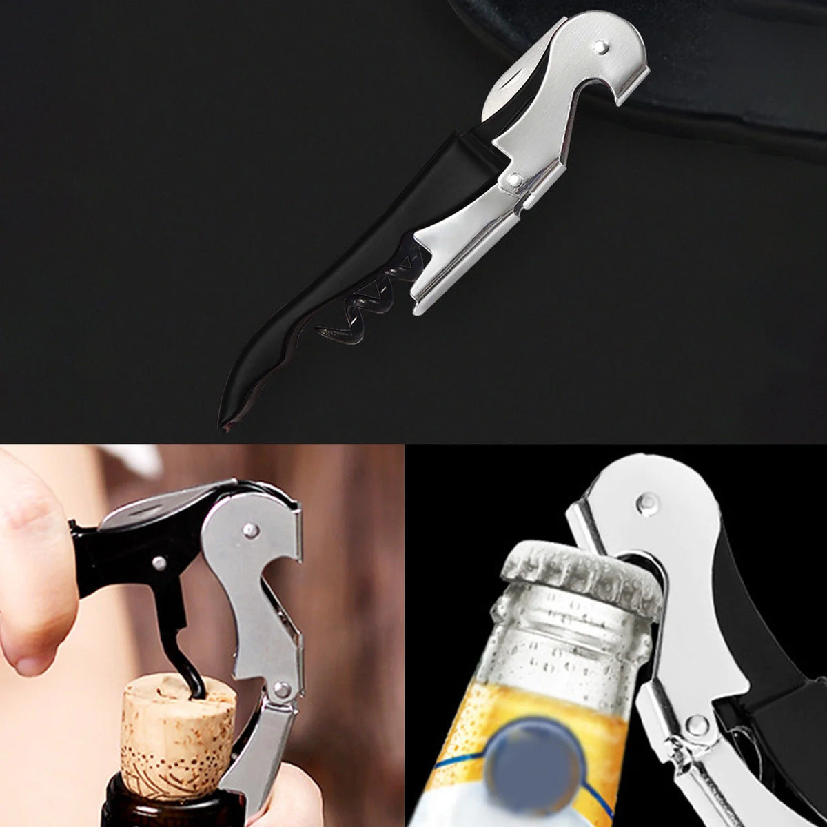 Manual Bottle Opener Double Hinged with Foil Cutter L7122