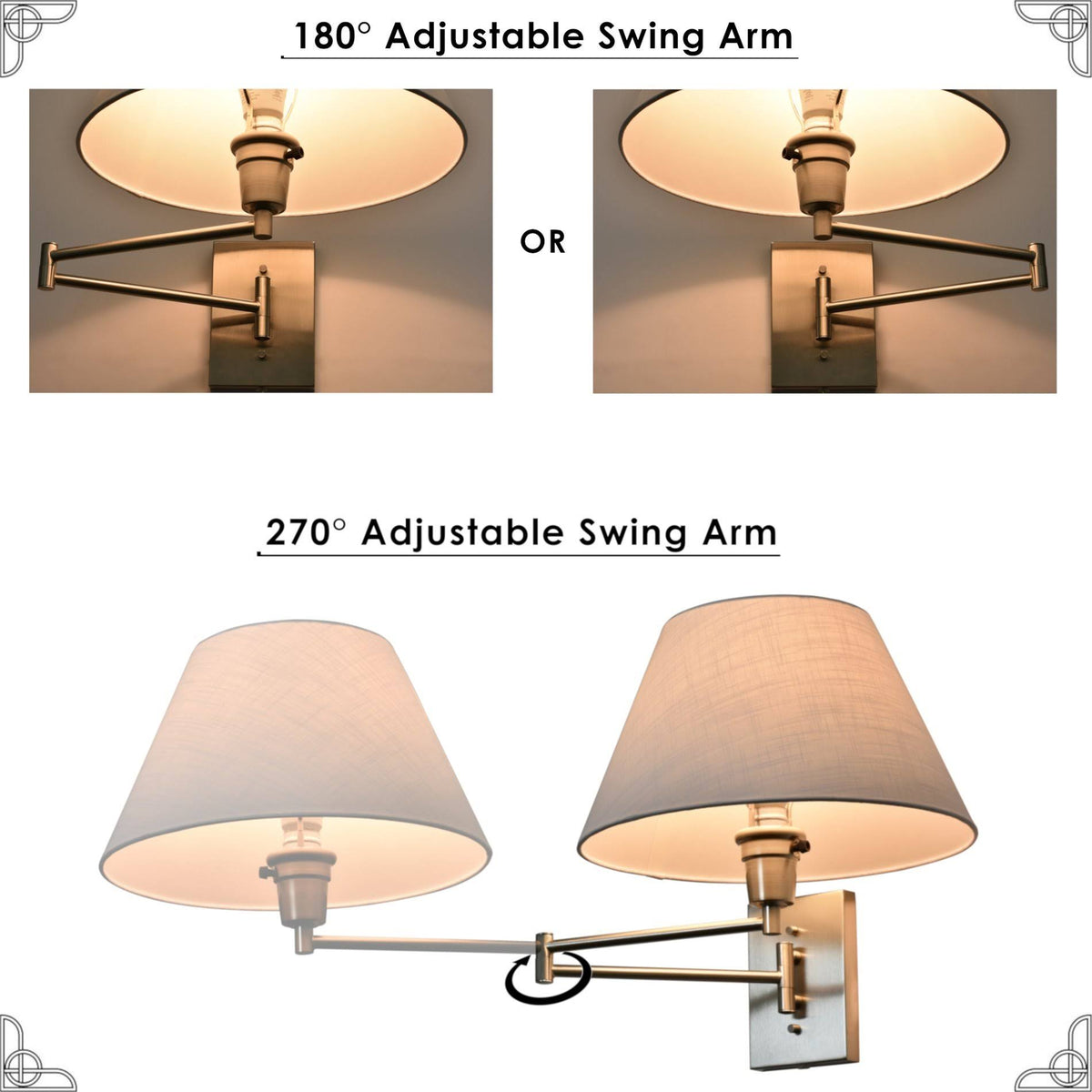 13 inch Swing Arm Wall Lamp with White Fabric Shade A151
