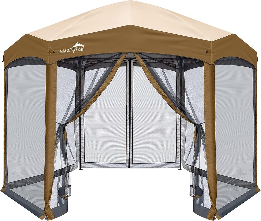 6 Sided Pop-Up Camping Gazebo with Mosquito Netting D82774