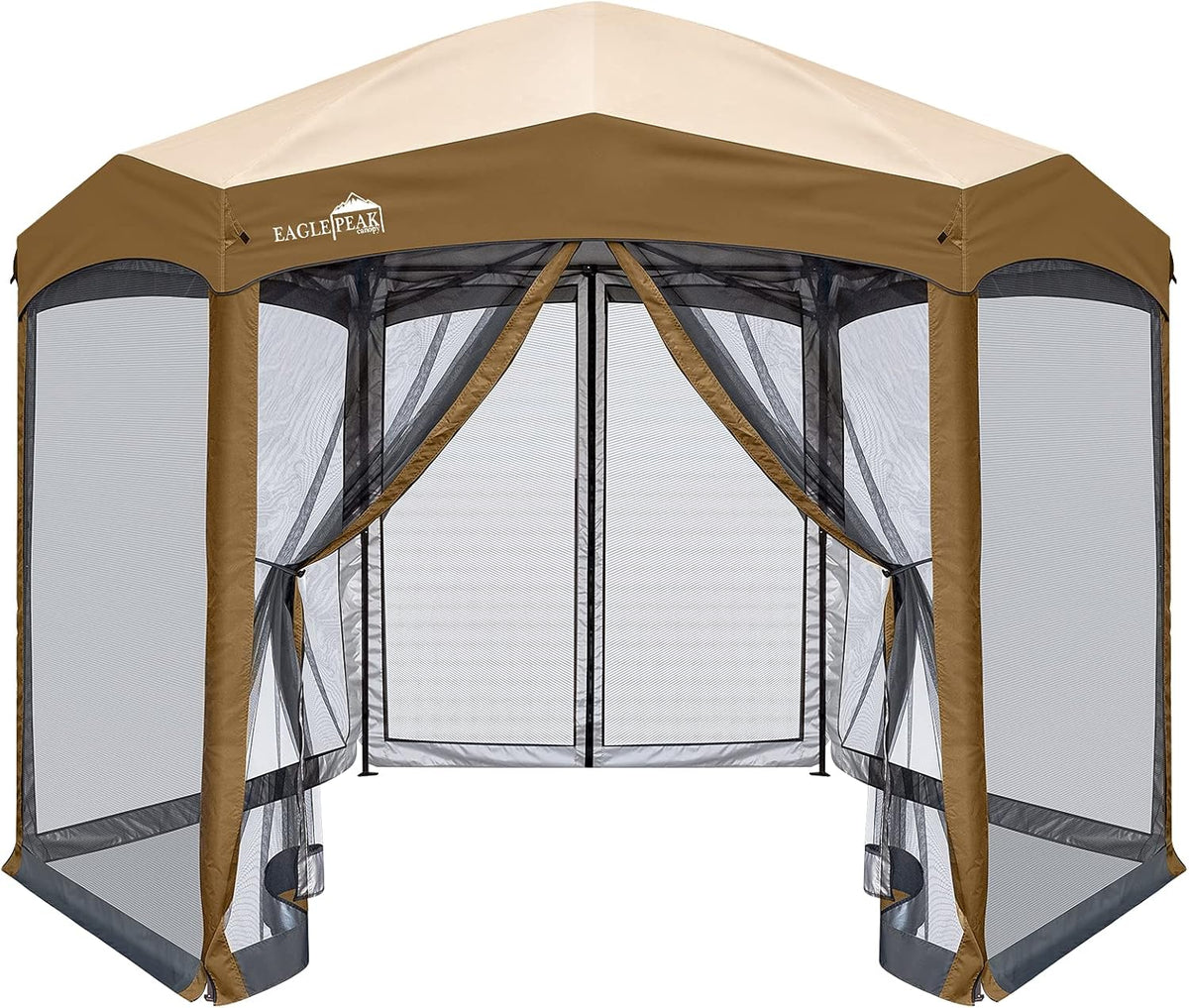 6 Sided Pop-Up Camping Gazebo with Mosquito Netting D82774