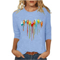 Women Love Heart Printed 3/4 Sleeve Round Neck Tee Q713389