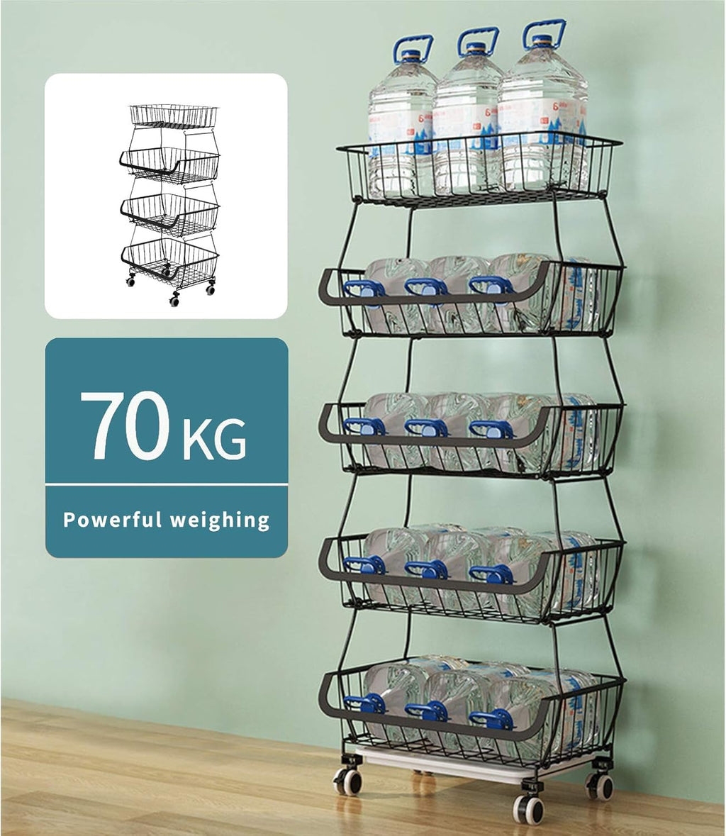Black Iron Wire Stackable Storage Baskets F9371