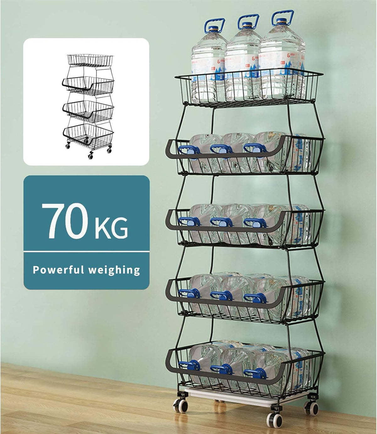 Black Iron Wire Stackable Storage Baskets F9371