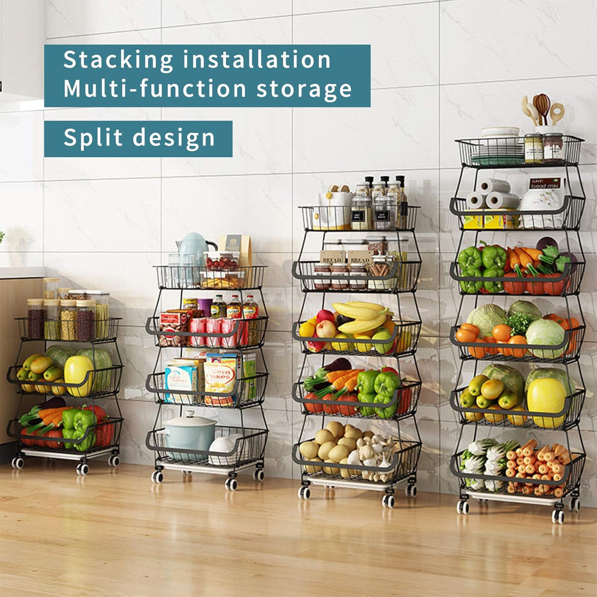 Black Iron Wire Stackable Storage Baskets F9371