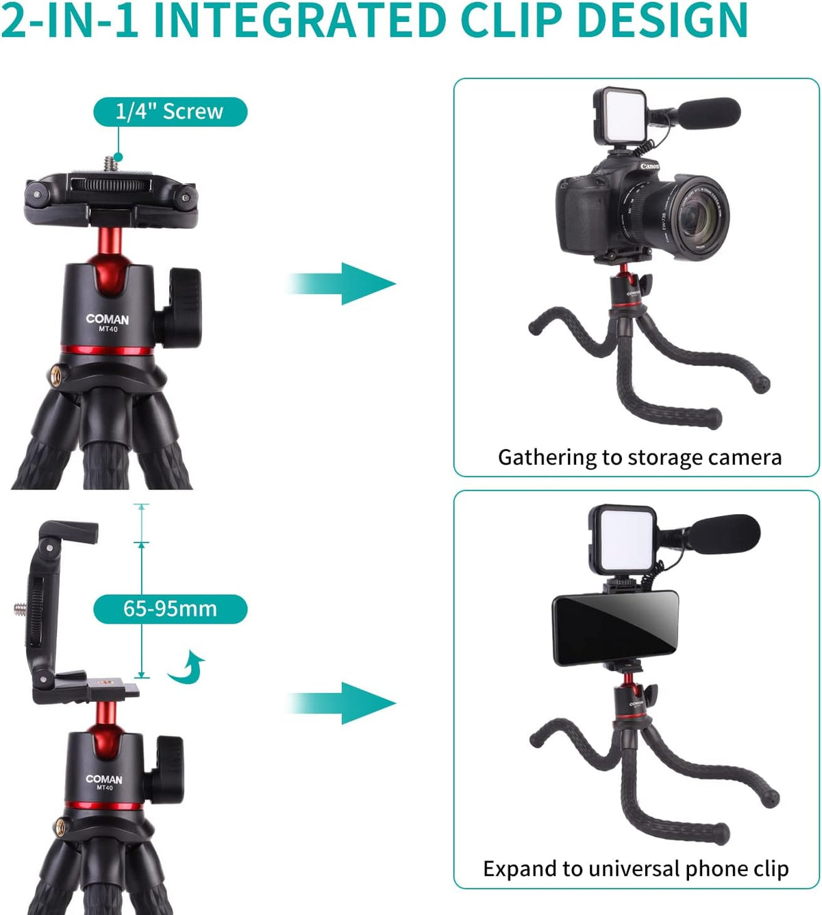 Smartphone Camera 2-in-1 Tripod Stand Microphone Light Kit P321