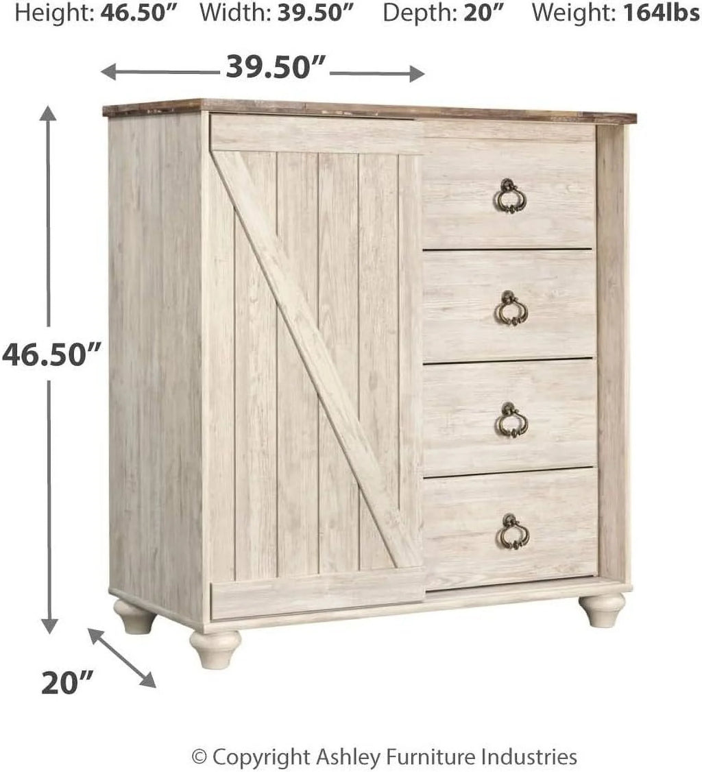 Whitewash 4 Drawer Door Chest I2039