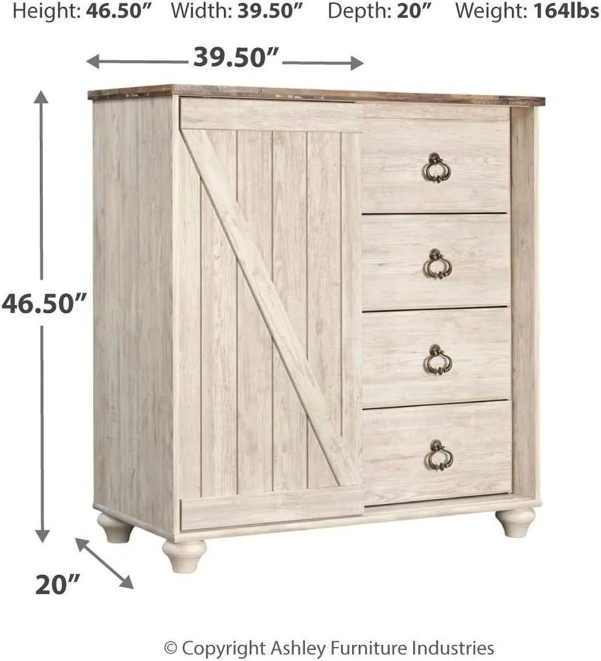 Whitewash 4 Drawer Door Chest I2039