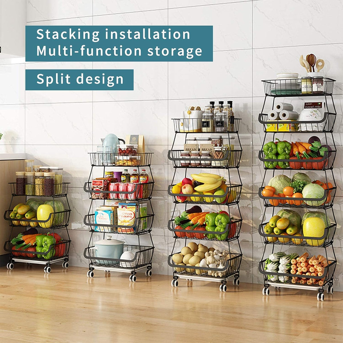 Black Iron Wire Stackable Storage Baskets F9371