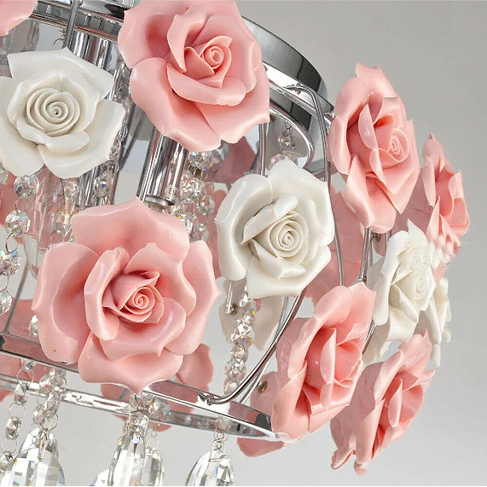 Pink Rose Flower Crystal Pendant Ceiling Lamp V20681