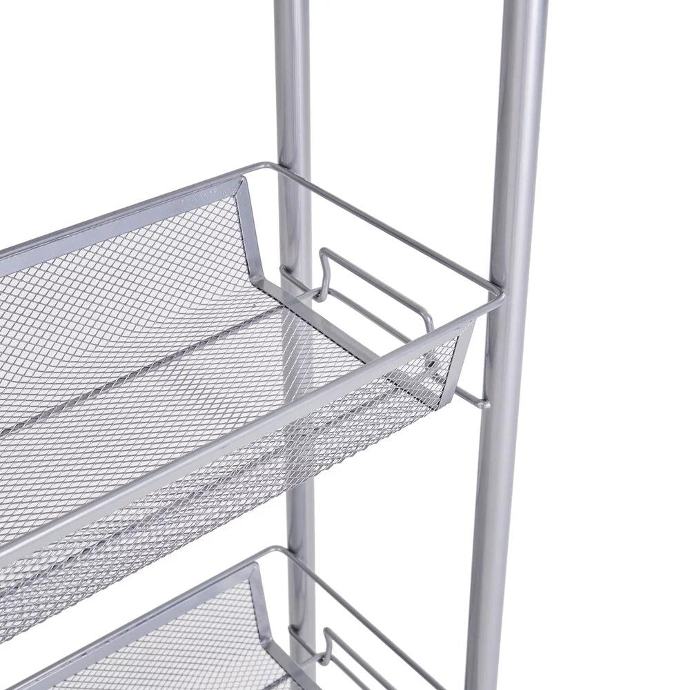 4 Tier Slim Storage Cart Mobile Shelving Unit Organizer Rolling Utility Cart Tower Rack Plastic Stainless Steel Silver X9225