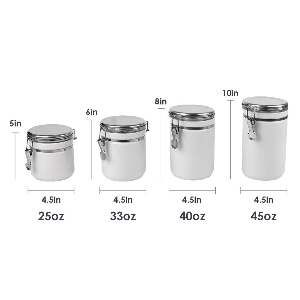 4 Piece Ceramic Canister Set with Stainless Steel Tops, White S49281