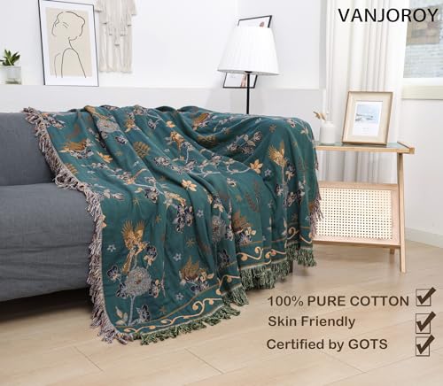 Beige 100% Organic Cotton Throw Blanket 80" x 90" D739