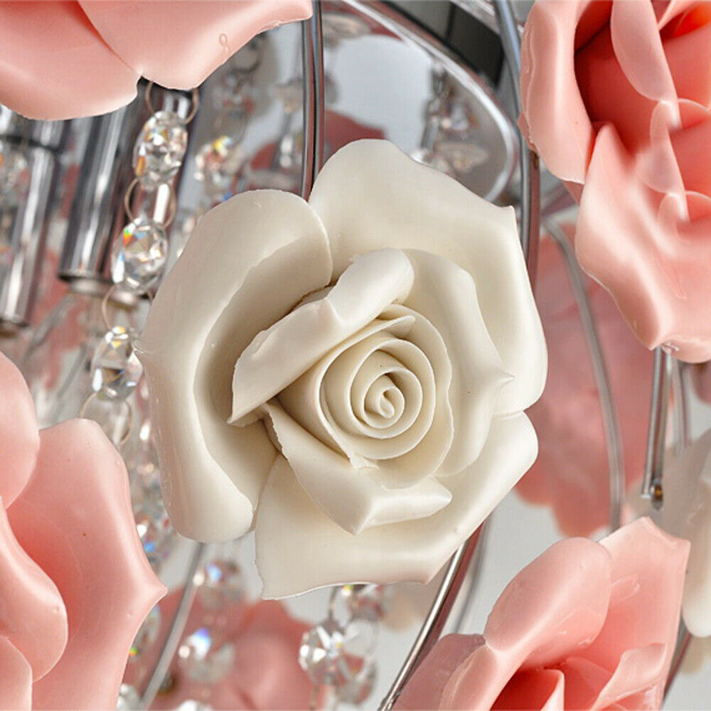 Pink Rose Flower Crystal Pendant Ceiling Lamp V20681