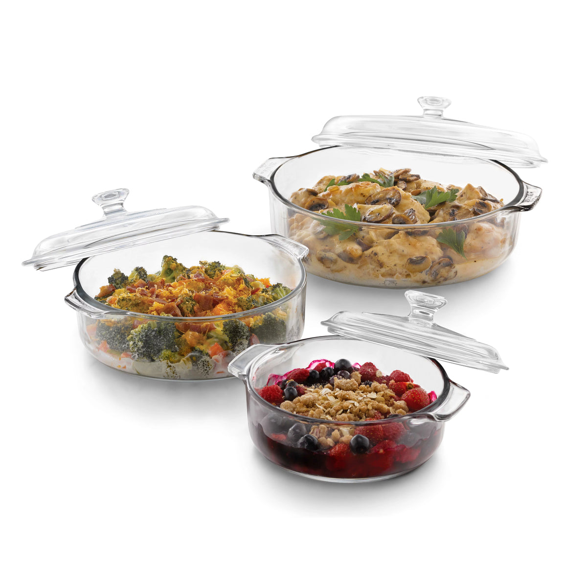 3-Piece Glass Casserole Baking Dish Set with Glass Covers K405