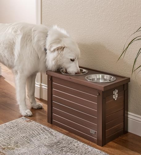 Elevated Dog Feeder with 2 Stainless Steel Bowls and Sliding Lid Storage Bin P9637
