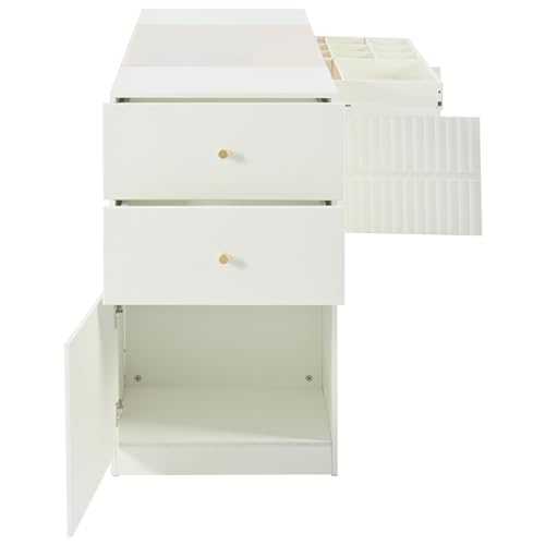 White Glass Top 6 Drawer Wooden Closet Storage Cabinet G422631