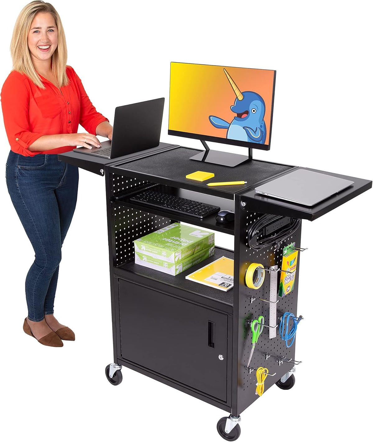 AV Cart with Pegboard Siding and 12 Hooks W18540