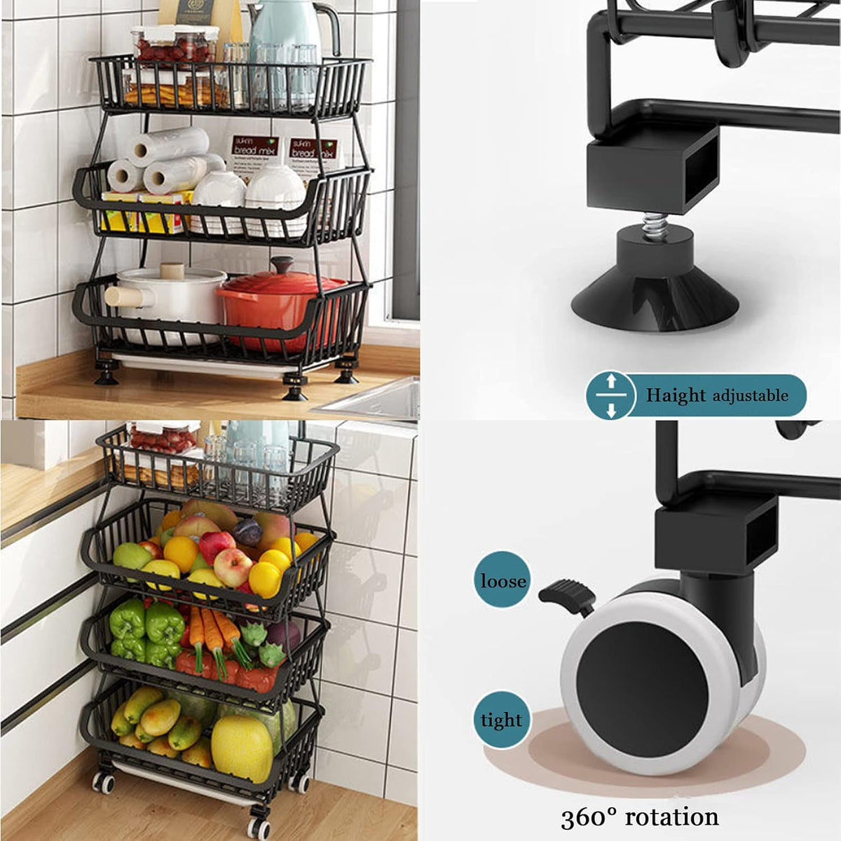 Black Iron Wire Stackable Storage Baskets F9371