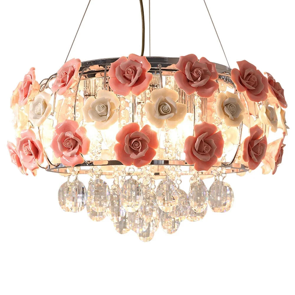 Pink Rose Flower Crystal Pendant Ceiling Lamp V20681