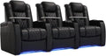 Black Leather Recliner Sofa Row of 3 I964