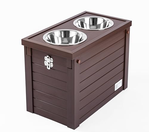 Elevated Dog Feeder with 2 Stainless Steel Bowls and Sliding Lid Storage Bin P9637