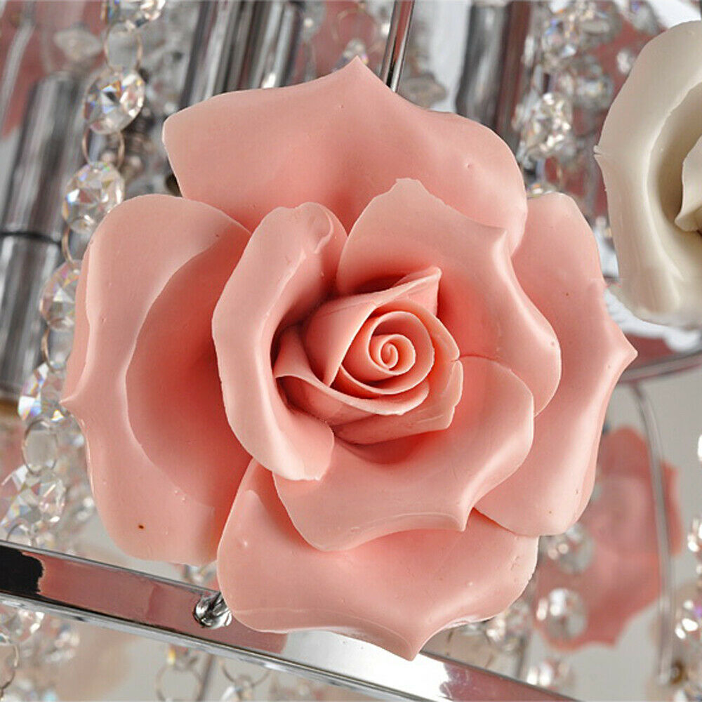 Pink Rose Flower Crystal Pendant Ceiling Lamp V20681