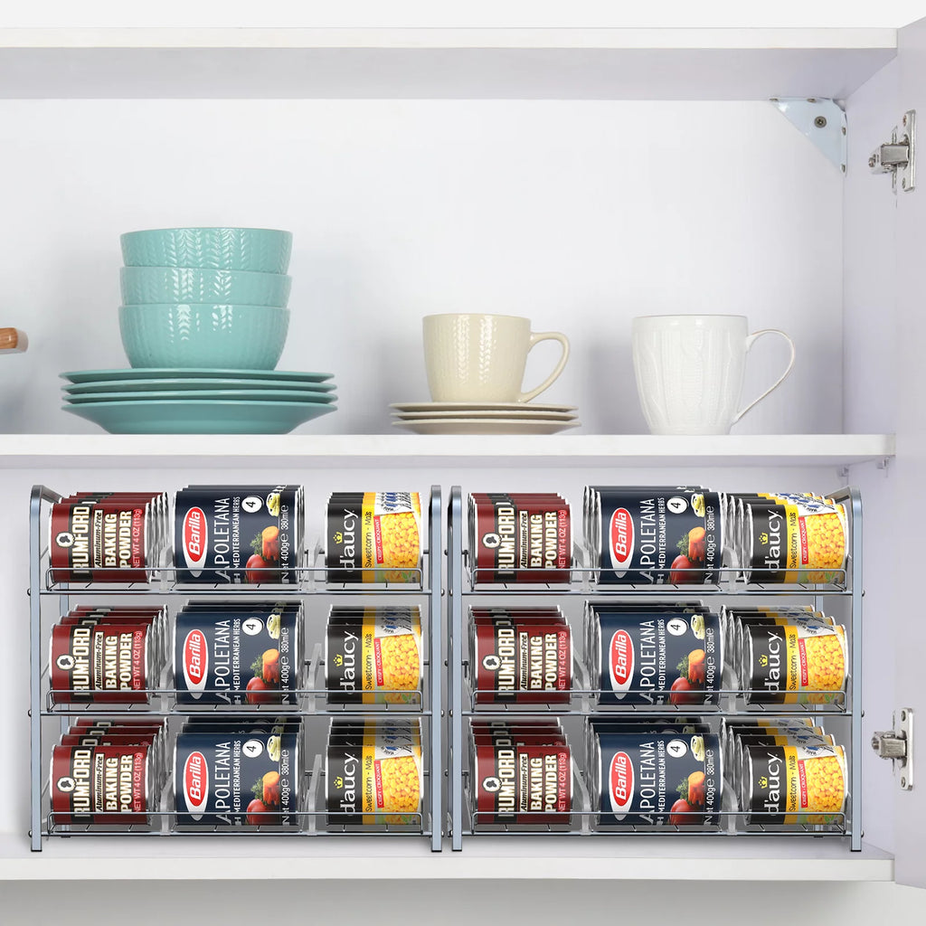 2 Pack 3-Tier Stackable Can Rack Organizer Storage Holder, Silver C5628