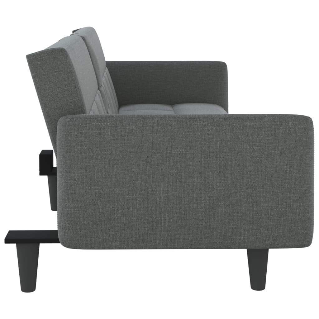 Dark Gray Fabric Sofa Bed with Cup Holders D152