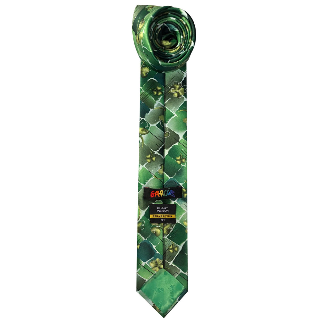 Green Shamrocks Clovers Black Diamond Irish Plant Person Art Extra Long Neck Tie A513683