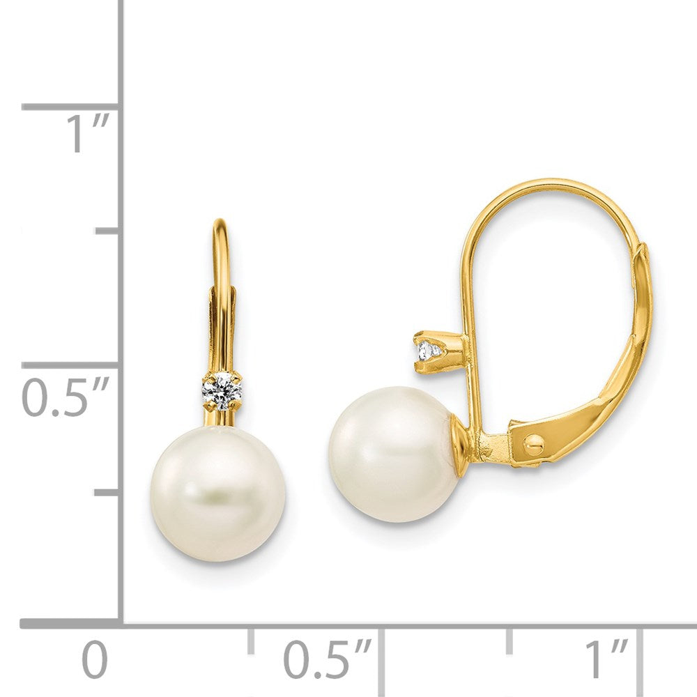 14kt Yellow Gold FW Cultured Pearl Diamond Leverback Earrings C826225