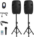 12 1600W Portable Dual Passive Active Speaker with 2 Speaker Stands H43886