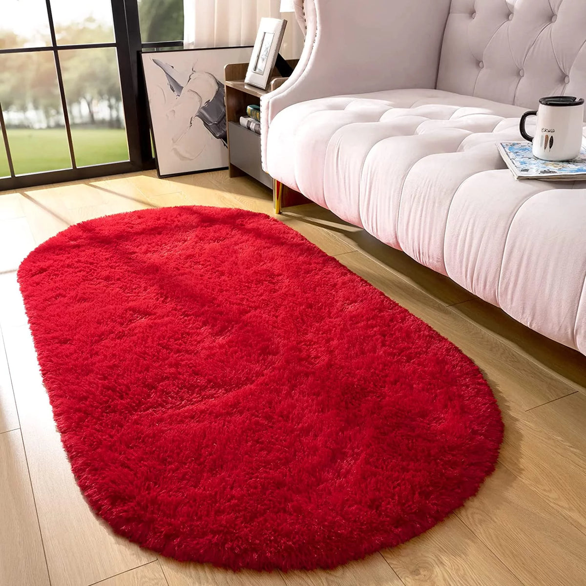 Ultra Soft Modern Oval Rugs 2.6' x 5.3' Red O3457