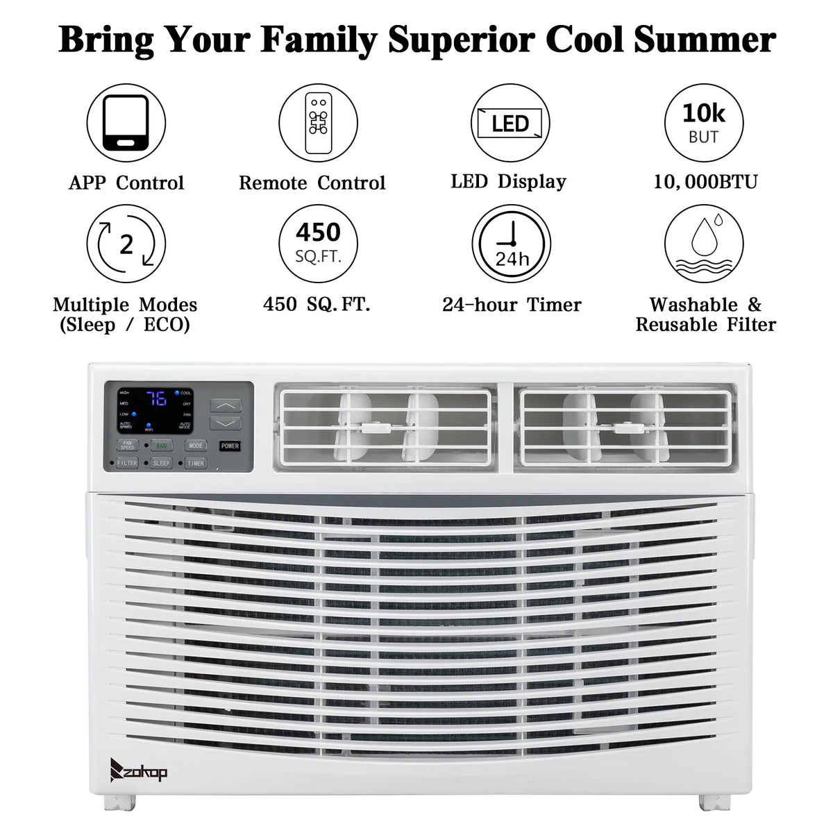10000BTU Window Air Conditioner with WiFi and Eco Mode, White N1827