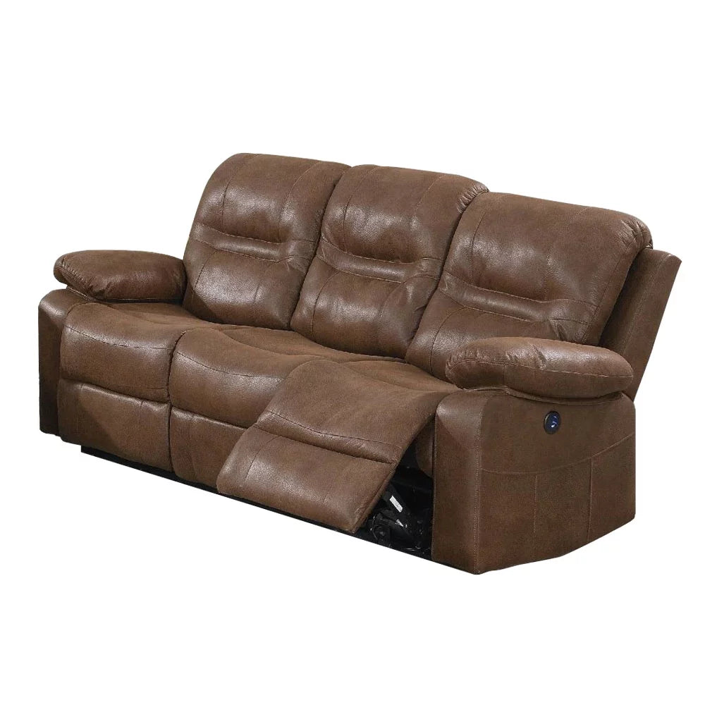 Brown Leathrette Metal Pine Frame Manual Reclining Sofa E604