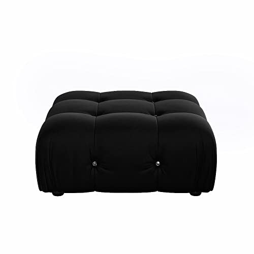 Black Velvet L-Shaped Sectional Sofa with Reversible Chaise Ottoman L736862