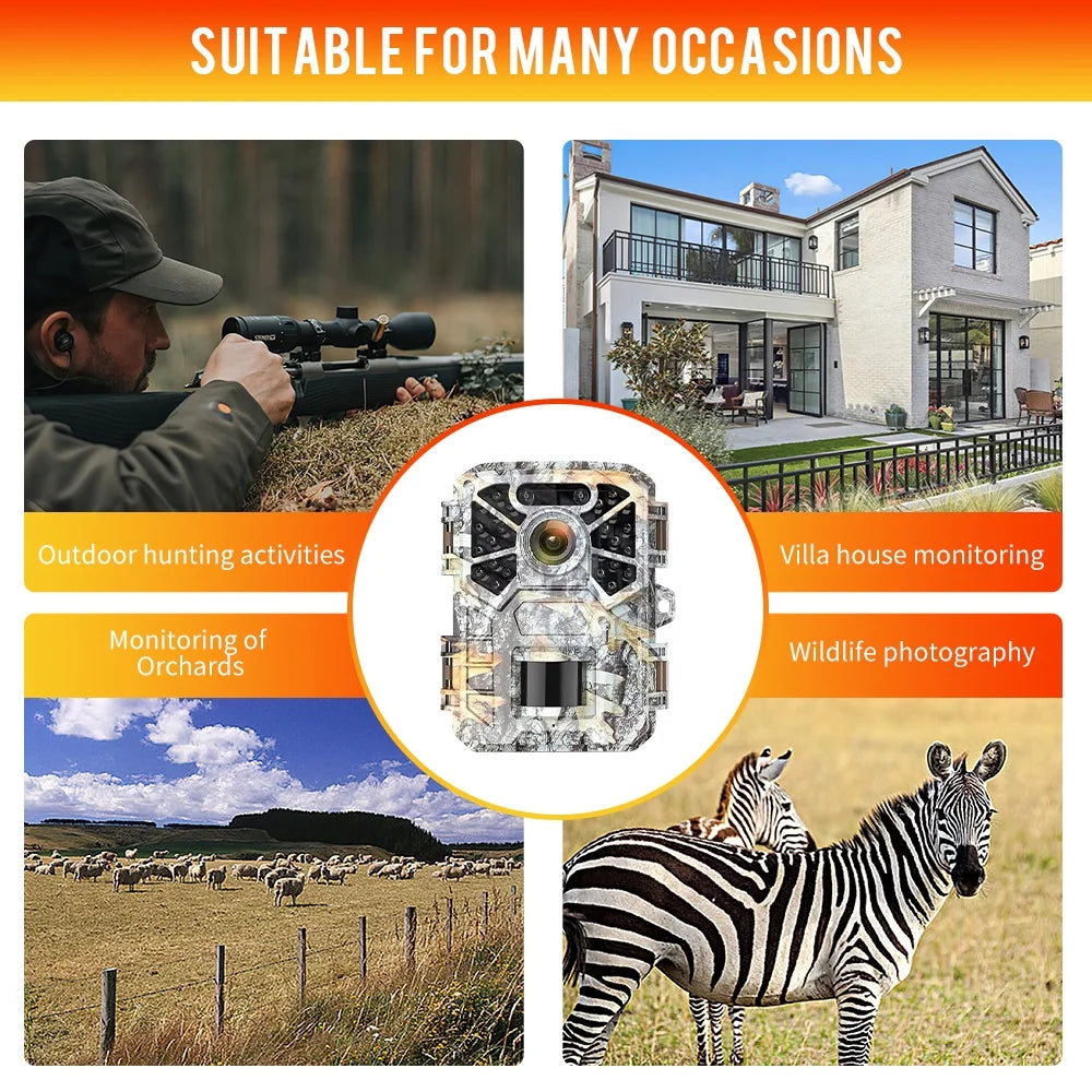 30MP 2K Infrared Night Vision Waterproof Trail Camera with 120° Wide Angle Lens M7029