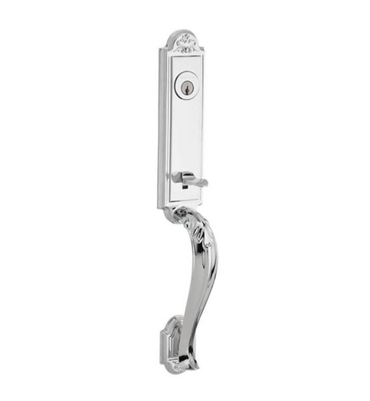 Satin Nickel Handleset with Ellipse Knob and Traditional Arch Rose N91364
