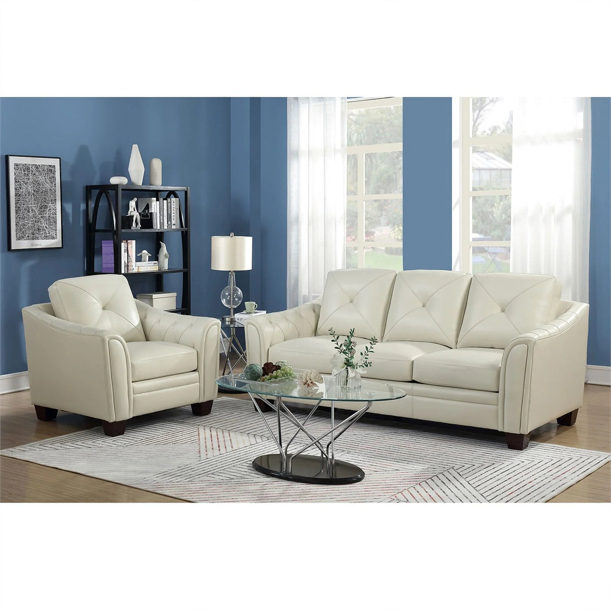 Tufted Leather Sofa In Ivory M986