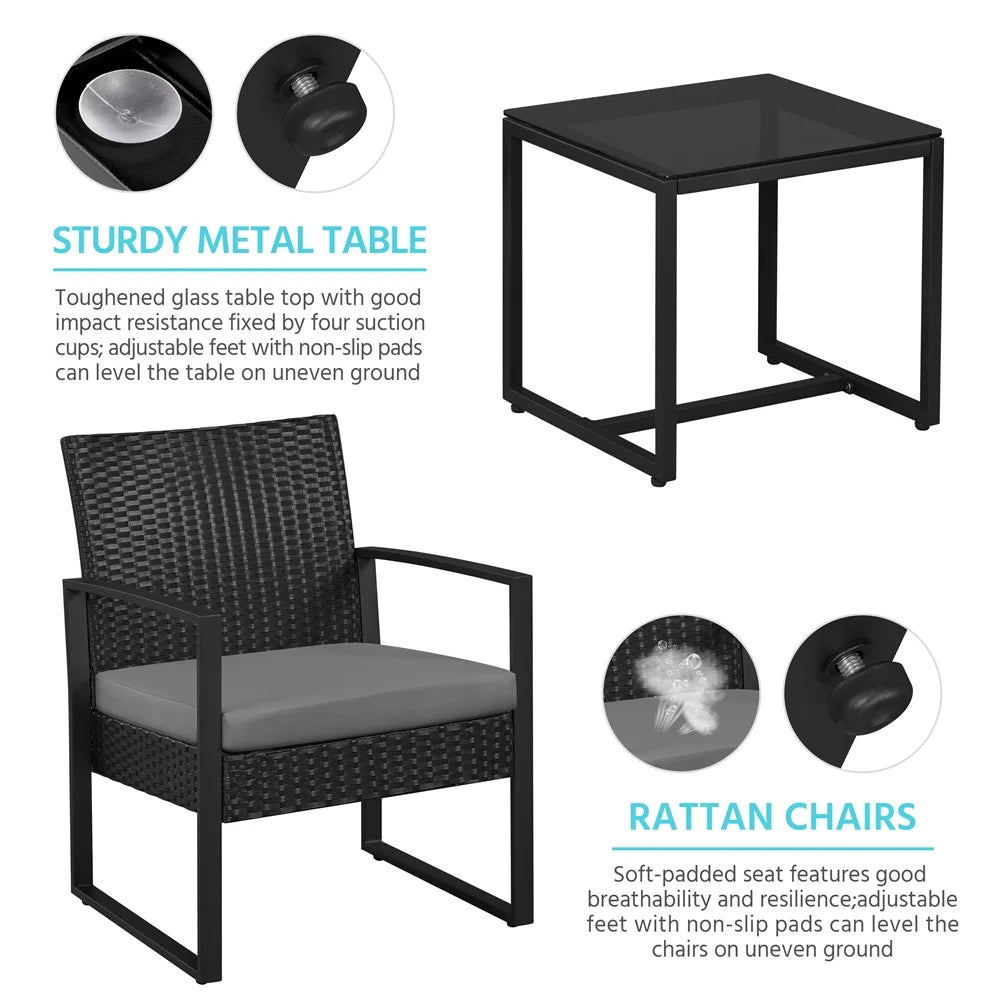 3-piece Patio Rattan Chairs & Table Set with Cushions J97788